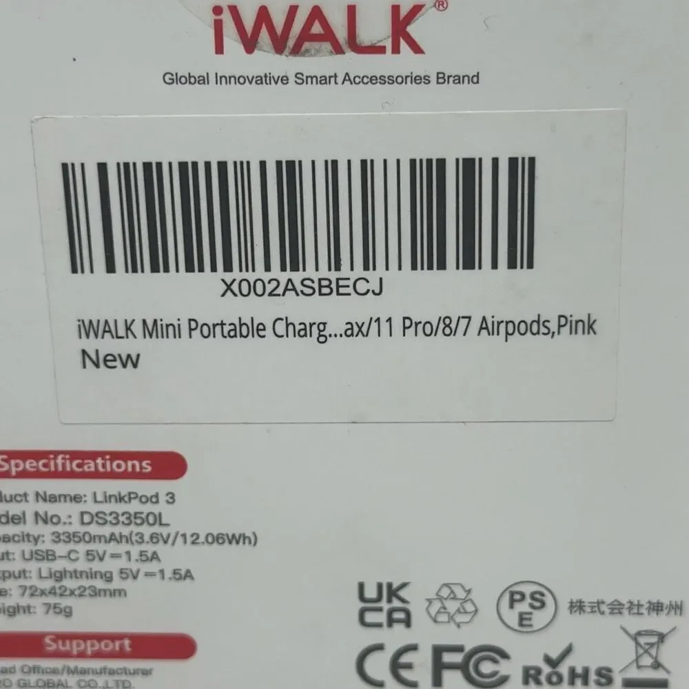 iWALK‎ LinkPod3 3350mAh Portable iPhone Charger - Pink, DS3350L